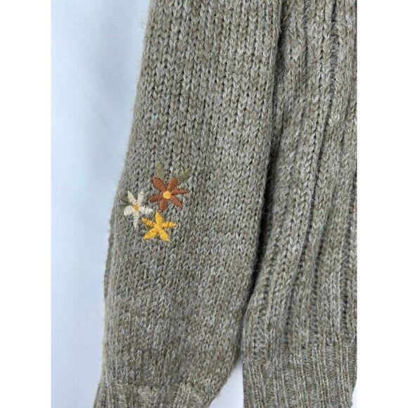 Driftwood Women's Medium Cardigan Sweater Knit Button Down Warm Tan Embroidery - Picture 11 of 12